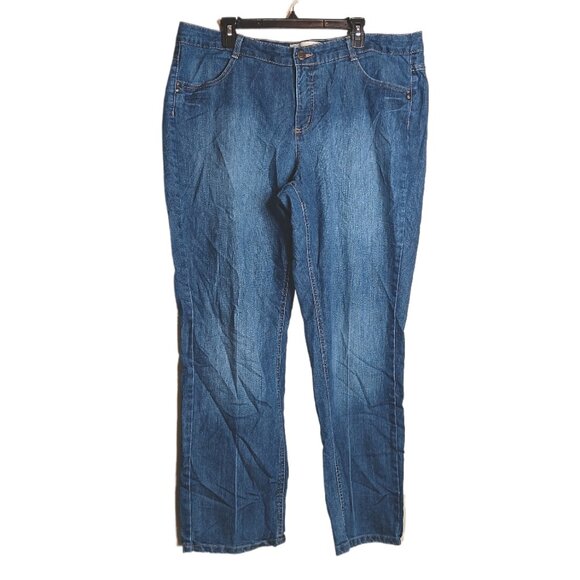 Just My Size Straight Leg Jeans Womens 22W Medium Wash Studded High Rise Stretch - Picture 1 of 4